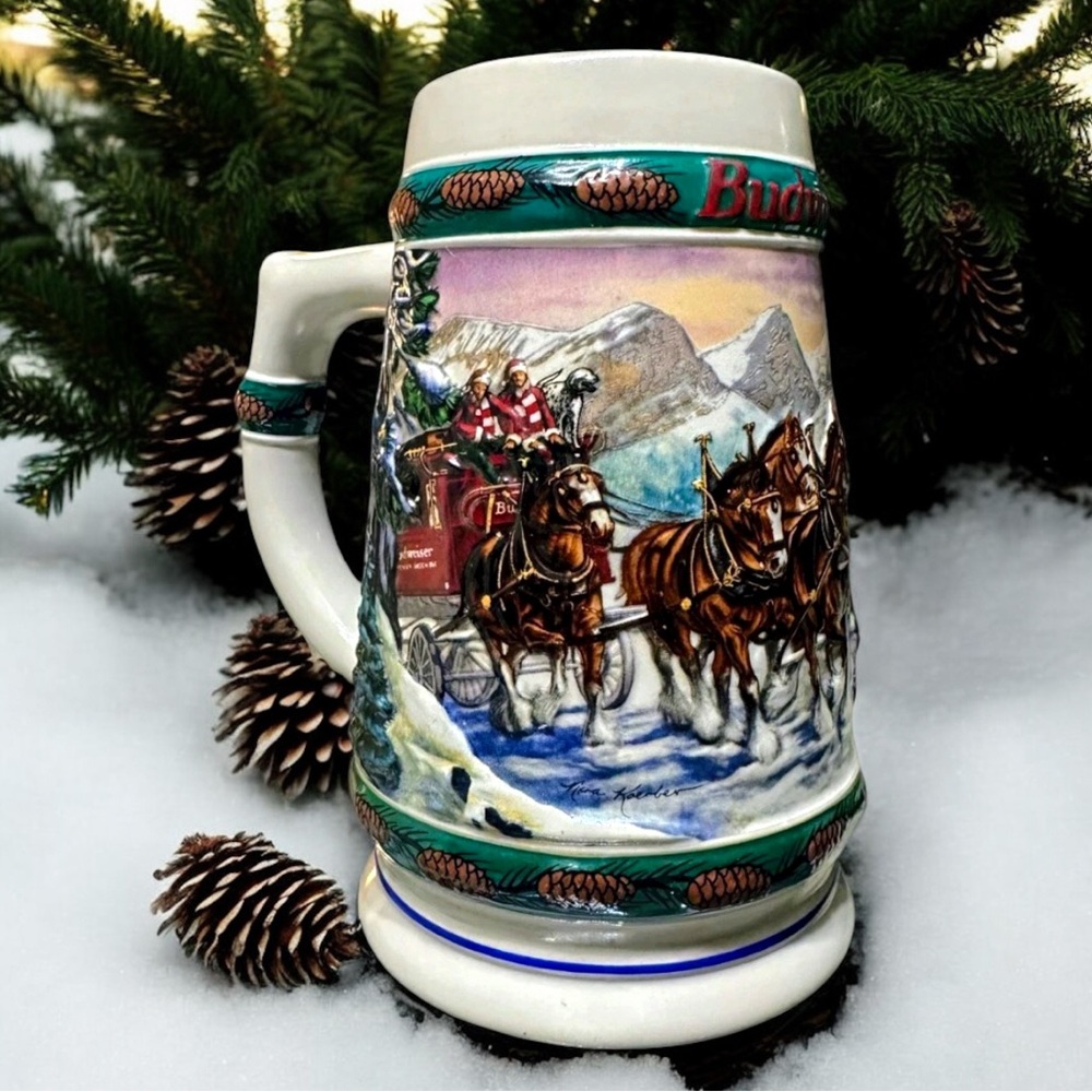 Vintage 1993 Budweiser Holiday Stein Special Delivery Clydesdales w/ Box & COA
